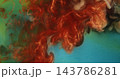 Smoke twist. Shimmering ink. Brown orange dye colorful blow turquoise texture. Blur splash mixing shiny swirl abstract background. 143786281