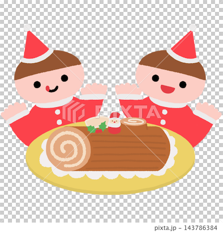 Illustration of children enjoying Christmas cake Illustration of children enjoying Christmas cake 143786384