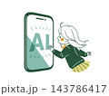 スマートフォンのAI画面に手を伸ばす女子高生-4色 スマートフォンのAI画面に手を伸ばす女子高生-4色 143786417