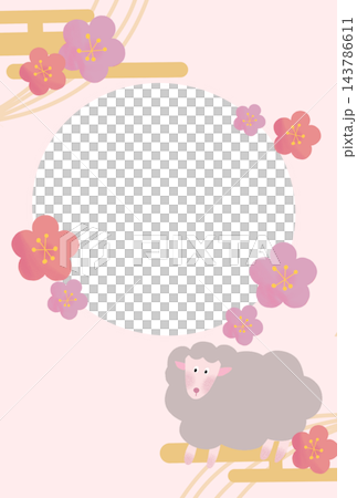 A cute round frame with sheep and plum blossoms (no text). A cute round frame with sheep and plum blossoms (no text). 143786611