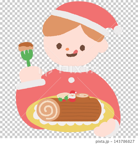 一個男孩裝扮成聖誕老人拿著聖誕禮物的插圖。 143786827