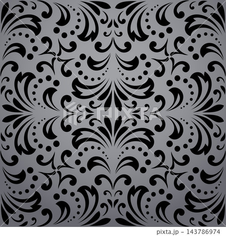 Flower pattern. Seamless gray and black...のイラスト素材 [143786974] - PIXTA