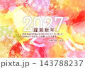 華やかで明るい色彩の伝統的な日本の和風メッセージカードデザイン 143788237