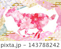 桜の花と伝統模様で装飾された優雅な山羊のシルエット 143788242