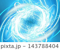 青白いネオンの光の線が渦巻く抽象的な背景 143788404
