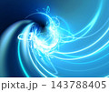 青白いネオンの光の線が渦巻く抽象的な背景 143788405