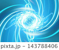 青白いネオンの光の線が渦巻く抽象的な背景 143788406