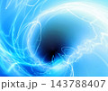 青白いネオンの光の線が渦巻く抽象的な背景 143788407