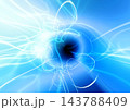 青白いネオンの光の線が渦巻く抽象的な背景 143788409