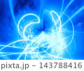 青白いネオンの光の線が渦巻く抽象的な背景 143788416
