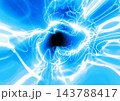 青白いネオンの光の線が渦巻く抽象的な背景 143788417