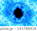青白いネオンの光の線が渦巻く抽象的な背景 143788418