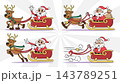 Santa Claus riding sleigh pulled by reindeer retro 1930s style rubber hose cartoon character set for christmas design. Vector illustration. 143789251