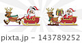Santa Claus riding sleigh pulled by reindeer retro 1930s style rubber hose cartoon character set for christmas design. Vector illustration. 143789252