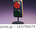 Angry traffic light character with red signal showing frowning face, green light off, 3D illustration of stop, wait, no permission and rejection concept on purple 143790074