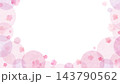 ピンクの花と淡い水彩の円が重なるかわいいフレーム背景 143790562