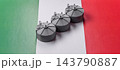 Liquefied gas storage tanks set against the Italian flag, as a background for your design 143790887