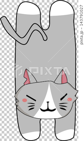 A minimalist Grey cat silhouette stretching upside down. A minimalist Grey cat silhouette stretching upside down. 143791027