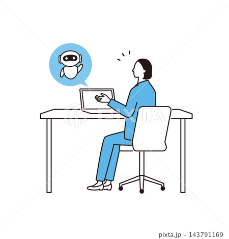 AIアシスタントと会話、仕事でAIを活用する女性ビジネスパーソン 143791169