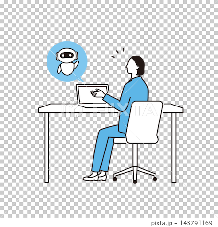 AIアシスタントと会話、仕事でAIを活用する女性ビジネスパーソン 143791169