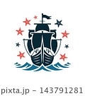 Vintage Sailing Ship Ocean Starfish Emblem Illustration 143791281