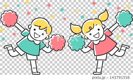 ポンポンを持って踊る女の子と男の子 ポンポンを持って踊る女の子と男の子 143791556