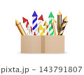 3D firework rockets and firecrackers set with sparkling effects for patriotic celebrations, party decorations, and festive American holidays on white background 143791807