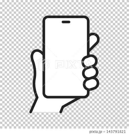 一隻手拿著智慧型手機的黑白插圖 一隻手拿著智慧型手機的黑白插圖 143791821