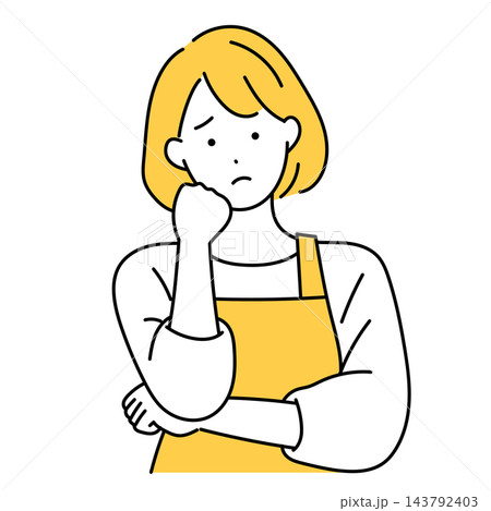 悩んで考え込む主婦の女性イラスト 143792403