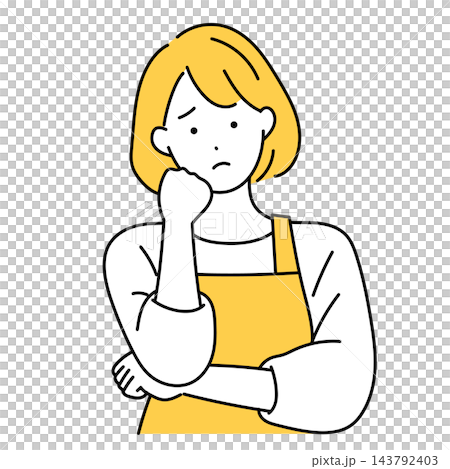 悩んで考え込む主婦の女性イラスト 143792403