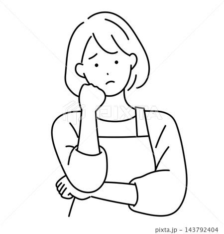 悩んで考え込む主婦の女性イラスト 143792404