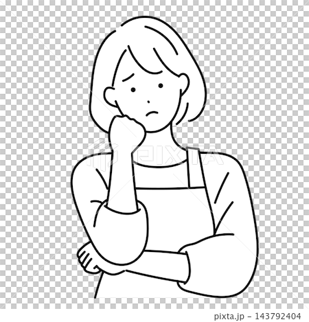 悩んで考え込む主婦の女性イラスト 143792404