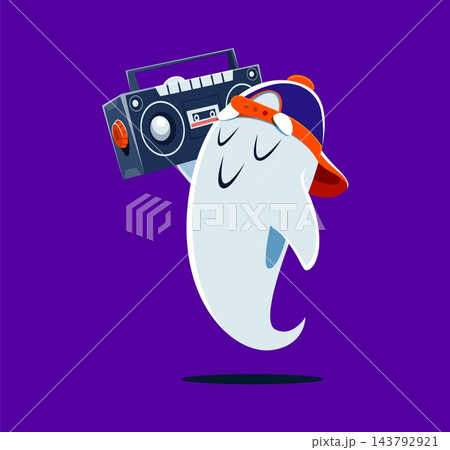 Kawaii ghost with boombox music player, Halloween Kawaii ghost with boombox music player, Halloween 143792921