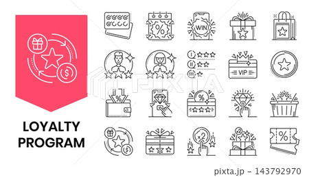 Loyalty program exclusive benefit icons set Loyalty program exclusive benefit icons set 143792970