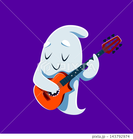 Cartoon kawaii cute ghost character playing guitar Cartoon kawaii cute ghost character playing guitar 143792974
