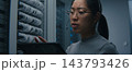 IT Technician Wearing Headset and Reviewing Network Connections on Tablet  143793426