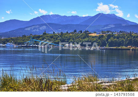 Port Angeles Waterfront Harbor Olympic Mountains and Ediz Hook in Bright Summer Light 143793508
