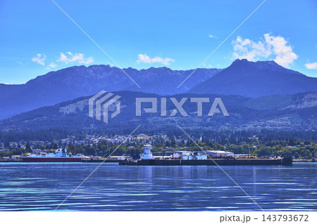 Port Angeles Harbor Ediz Hook and Olympic Mountains with Ships and Waterfront Port Angeles Harbor Ediz Hook and Olympic Mountains with Ships and Waterfront 143793672