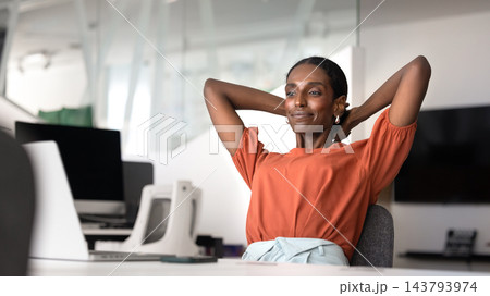 African business woman relaxing in modern office 143793974