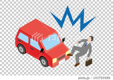 車と交通事故にあうスーツの男性会社員 143793999
