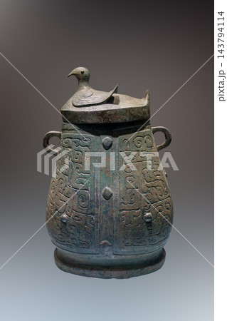 Bronze Hu with Bird shaped Lid and Deformed Beast Patterns, Western Zhou, National Treasure Wine Vessel of Wu State, Zhenjiang Museum, China Bronze Hu with Bird shaped Lid and Deformed Beast Patterns, Western Zhou, National Treasure Wine Vessel of Wu State, Zhenjiang Museum, China 143794114
