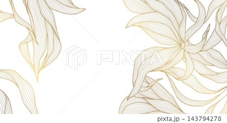 Abstract floral luxury pattern with elegant lines, leaves, and art deco elements, decorative background. Gold vector wallpaper, wave botanical print, premium design. Japanese style nature illustration 143794278