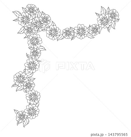 Flower garland with linear daisy. Corner with beautiful decorative summer flowers. Flower garland with linear daisy. Corner with beautiful decorative summer flowers. 143795565