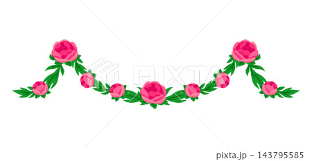 Flower garland with peony. Background with beautiful decorative summer flowers. Flower garland with peony. Background with beautiful decorative summer flowers. 143795585