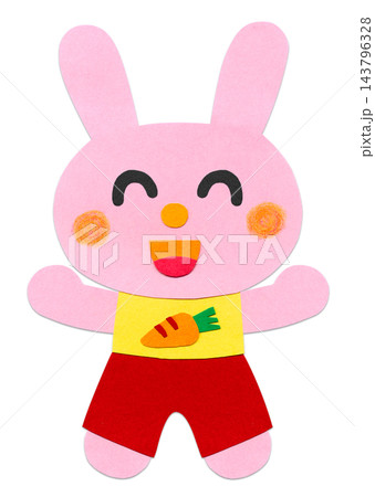 かわいいウサギの貼り絵 キャラクターイラスト／バンザイのポーズ  143796328