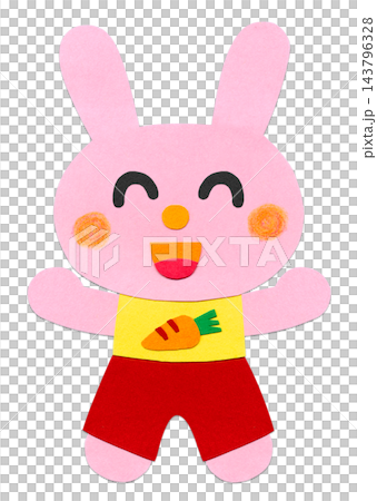 かわいいウサギの貼り絵 キャラクターイラスト／バンザイのポーズ  143796328