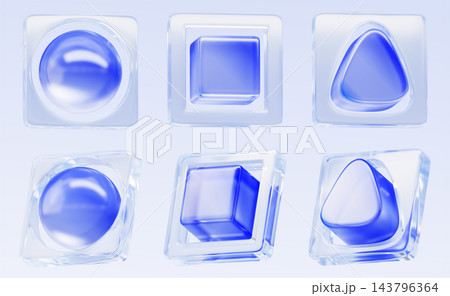 Glassmorphism 3D geometric shapes set, blue glass spheres, cubes and triangles in transparent frames render icons for modern UI UX web design, mobile apps and digital tech interfaces. 3D illustration Glassmorphism 3D geometric shapes set, blue glass spheres, cubes and triangles in transparent frames render icons for modern UI UX web design, mobile apps and digital tech interfaces. 3D illustration 143796364