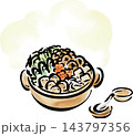 冬 お鍋 なべ 煮物 料理 食べ物 日本食 墨絵 水墨画 水彩 手描き 飾り 背景 イラスト素材 冬 お鍋 なべ 煮物 料理 食べ物 日本食 墨絵 水墨画 水彩 手描き 飾り 背景 イラスト素材 143797356