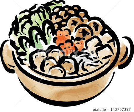 冬 お鍋 なべ 煮物 料理 食べ物 日本食 墨絵 水墨画 水彩 手描き 飾り 背景 イラスト素材 冬 お鍋 なべ 煮物 料理 食べ物 日本食 墨絵 水墨画 水彩 手描き 飾り 背景 イラスト素材 143797357