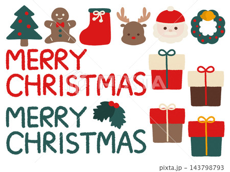 組み合わせて使えるクリスマスの手書きイラスト素材セット1 組み合わせて使えるクリスマスの手書きイラスト素材セット1 143798793